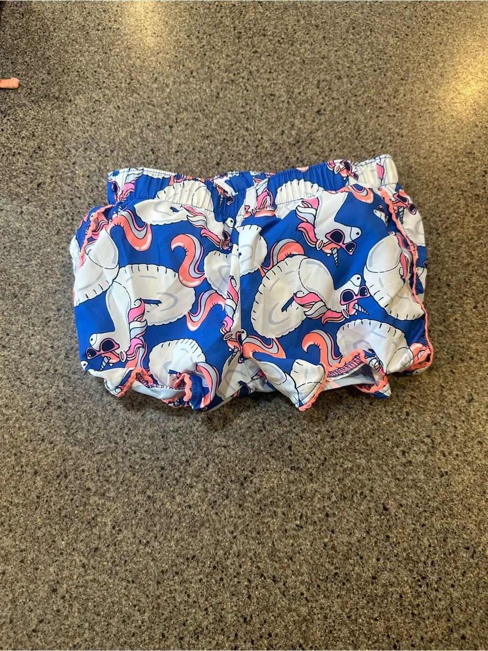 Girls Blue Flamingo Print Shorts